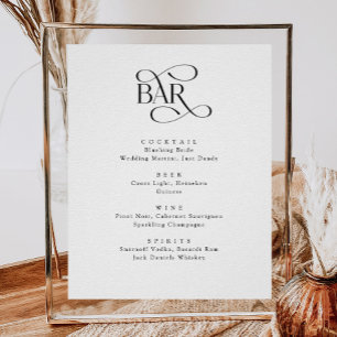 Poster Script Clássico O Sinal De Menu Bebidas De Casamen