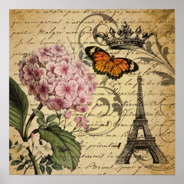 Pôster script da coroa hydrangea bird french botanch (Frente)