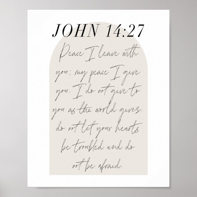 Poster Script de Arch Mínimo Boho Beige do John 14:27 (Frente)