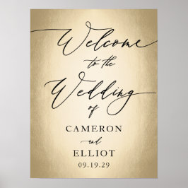 Poster Script De Caligrafia No Dourado Sinal De Boas-Vind