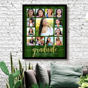 Poster Script Dourado de Colagem de Fotos K-12 para Gradu