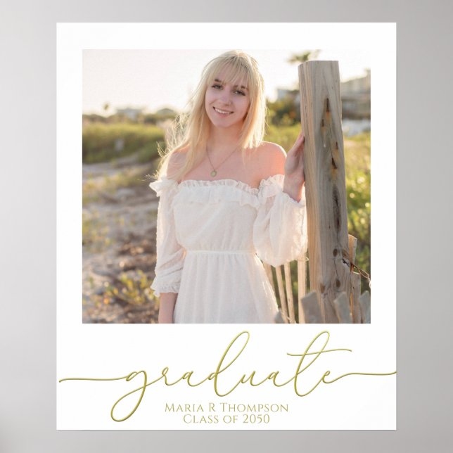 Poster Script Dourado Elegante de Foto de Graduação Moder (Frente)