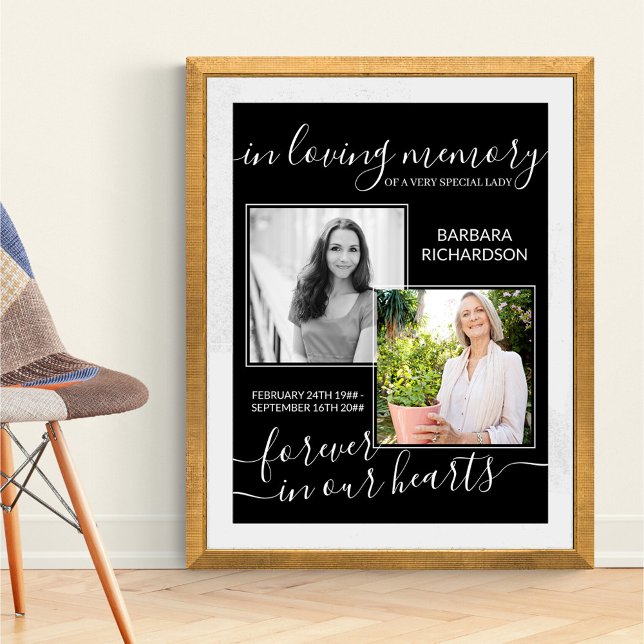 Poster Script Elegante No Funeral De Fotografias Do Lovin (Funeral memorial poster to order professionally printed or as a printable digital download)