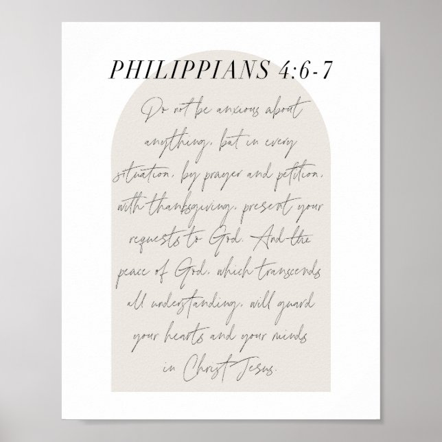 Poster Script Mínimo Boho Beige Philippians 4:6-7 (Frente)