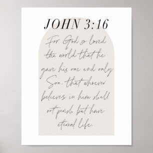 Poster Script Mínimo de Arch Boho Beige do John 3:16