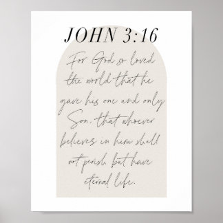 Poster Script Mínimo de Arch Boho Beige do John 3:16
