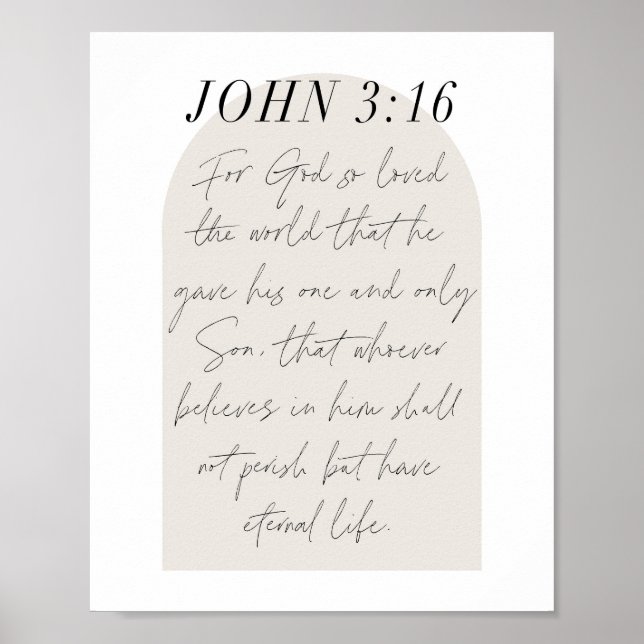 Poster Script Mínimo de Arch Boho Beige do John 3:16 (Frente)