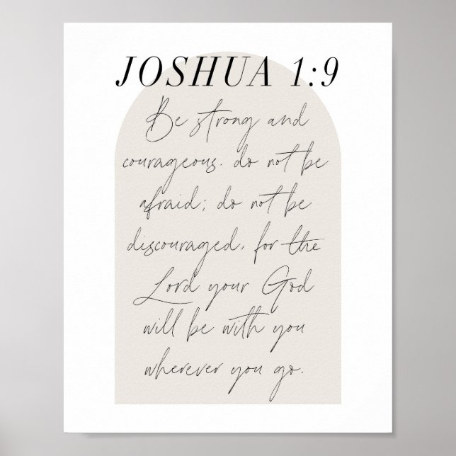 Poster Script Mínimo de Arch Boho Beige do Joshua 1:9 (Frente)