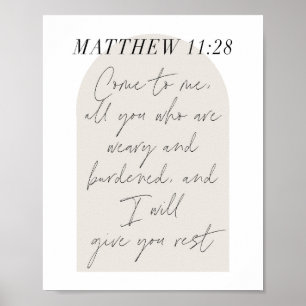 Poster Script Mínimo de Arco Boho Beige do Matthew 11:28