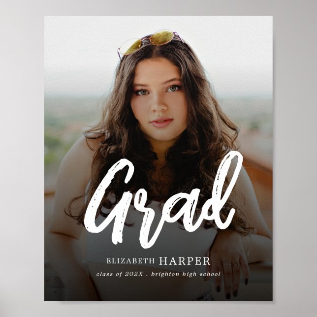 Poster Script Moderno de Escova de Grad Foto Graduação (Frente)