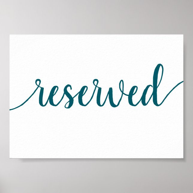 Poster Script Teal | Símbolo de Mesa Reservado Azul Aqua  (Frente)