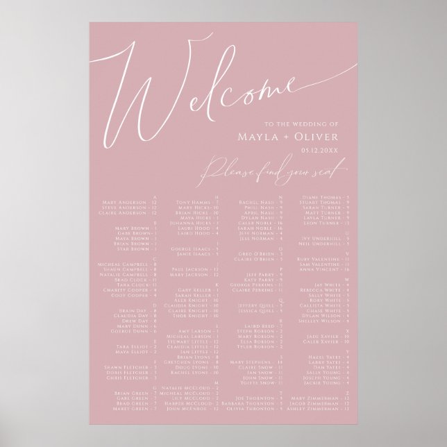 Poster Script Whimsical | Assentos Alfabéticos Com Rosa D (Frente)