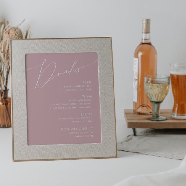 Poster Script Whimsical | Menu Dusty Rosa Wedding Drinks (Criador carregado)
