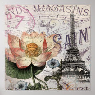 Poster scripts a torre Eiffel botânica francesa de Paris