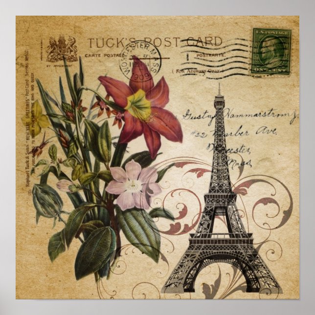 Poster scripts de colheita modernos lily Paris Eiffel Tow (Frente)