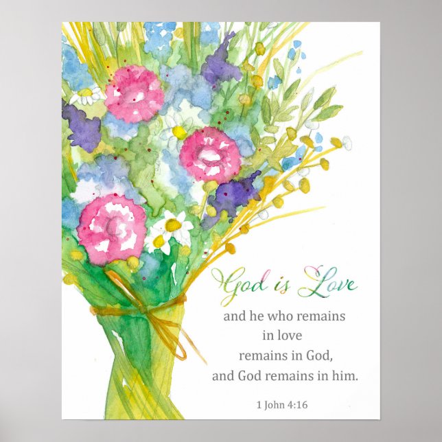Poster Scripture 1 John 4:16 God is Love Religious Flower (Frente)