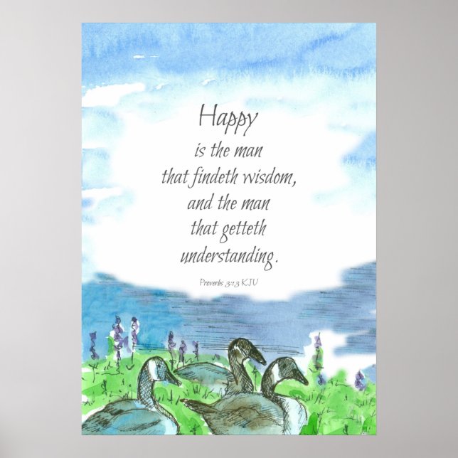 Poster Scripture Proverbs 3:13 Happy É O Homem (Frente)