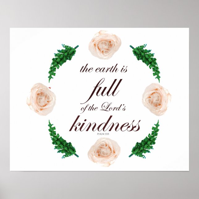 Poster Scripture, Psalm 33, White Roses & Green Branches (Frente)