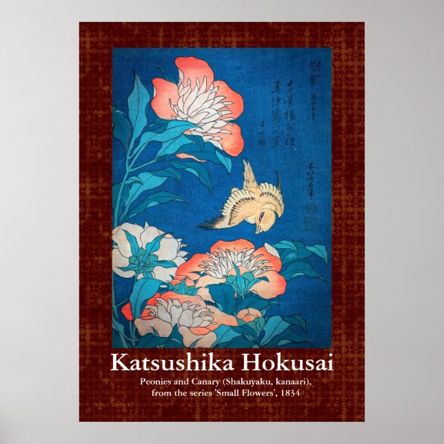Poster Scroll Design Peonies e Canary de Hokusai (Frente)