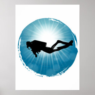Poster Scuba Diver Raios de Luz Submarinos