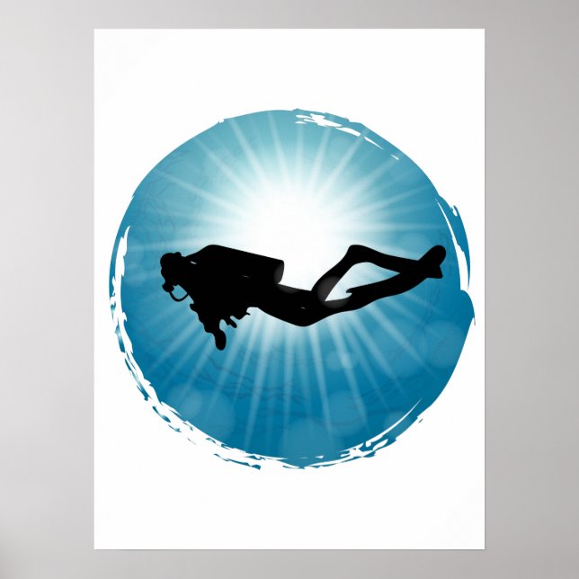 Poster Scuba Diver Raios de Luz Submarinos (Frente)