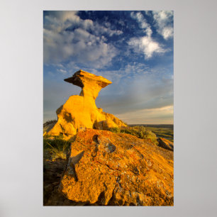 Poster Sculpted Badlands Formation In Short Grass