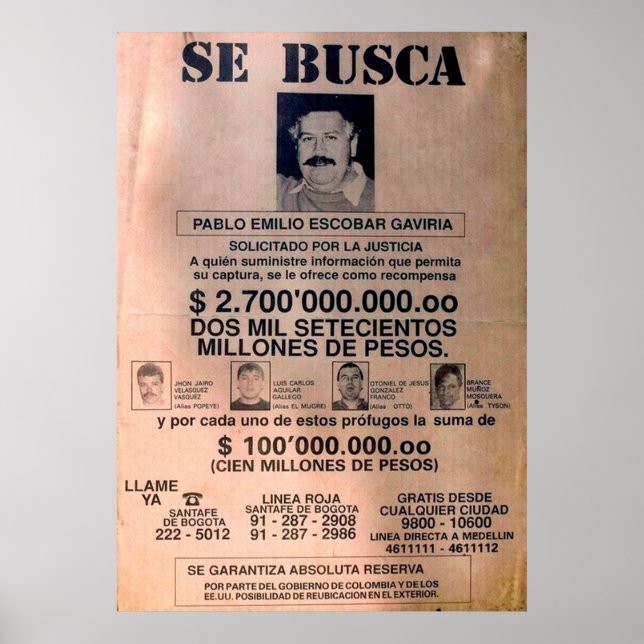 POSTER SE BUSCA ESCOBAR 1 (Frente)