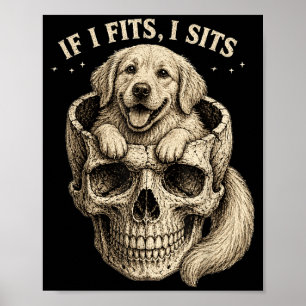 Poster Se Cabe Senta Crânio de Retriever Dourado Escuro G