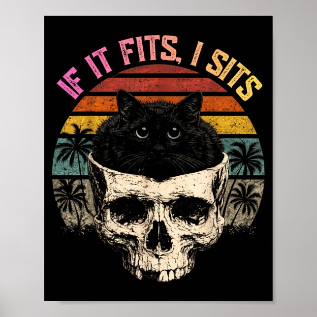 Poster Se Couber Eu Sento Caveira de Gato Preto Meme Mini (Frente)