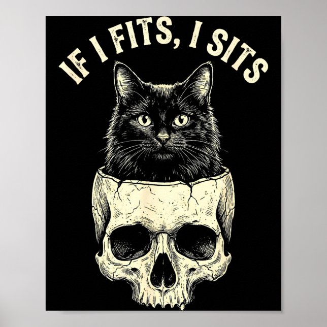 Poster Se couber eu sento caveira de gato preto minimalis (Frente)
