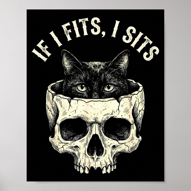 Poster Se couber sento crânio de gato preto meme minimali (Frente)