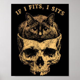 Poster Se serve eu sento crânio de gato preto meme minima