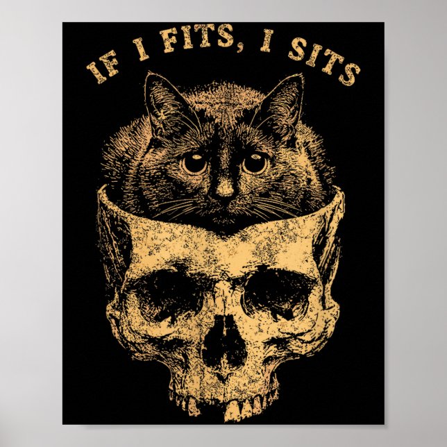 Poster Se serve eu sento crânio de gato preto meme minima (Frente)