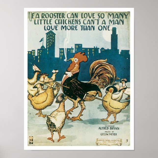 Poster Se Um Cobrir De Songbook De Vintage De Rooster (Frente)