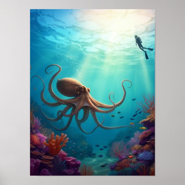 Poster Sea creature spots a diver (Frente)