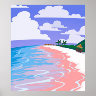 Poster Sea landscape of tropical beach with pink sand,  b