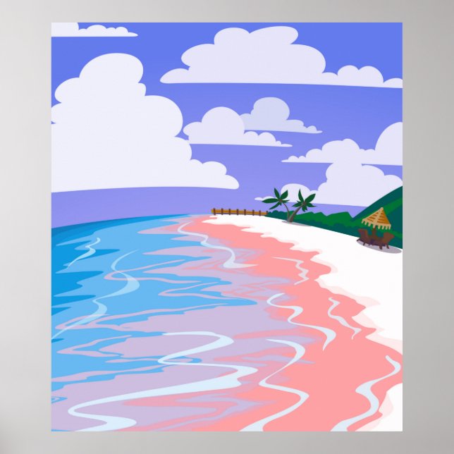 Poster Sea landscape of tropical beach with pink sand,  b (Frente)