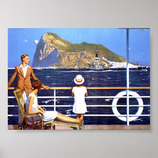 Poster Sea Ocean Cruise Viagem para Gibraltar Vintage (Frente)