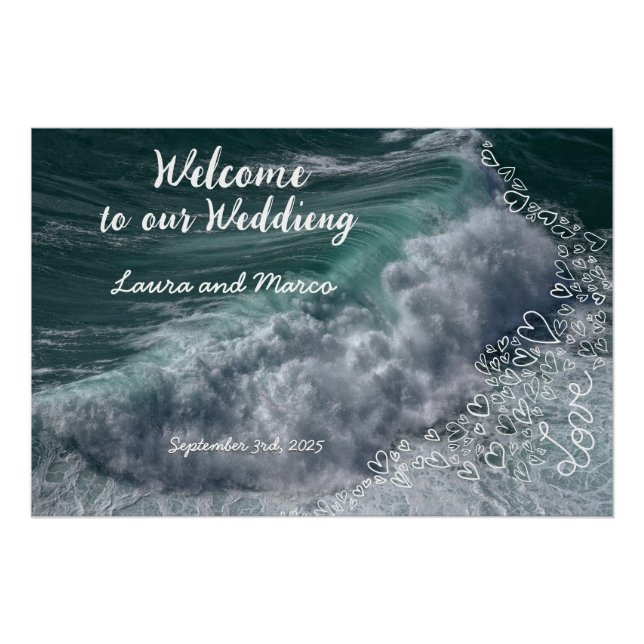 Pôster Sea photography and doodle drawing of a wedding (Frente)