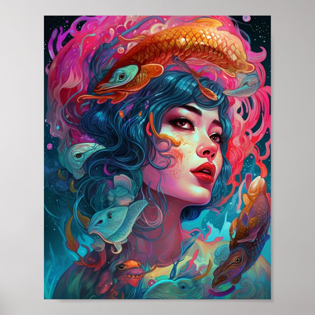 Poster Sea Serpent Hair Lady Fantasy Art (Frente)