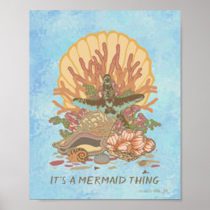 Poster Sea Shore Beach Vibe Teal and Purple