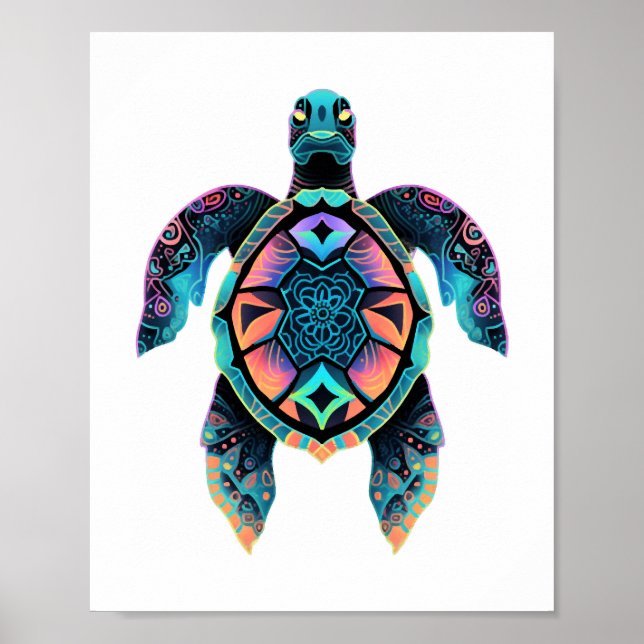 Poster Sea Turtle Mandala Sea Ocean Trabalho de arte boho (Frente)