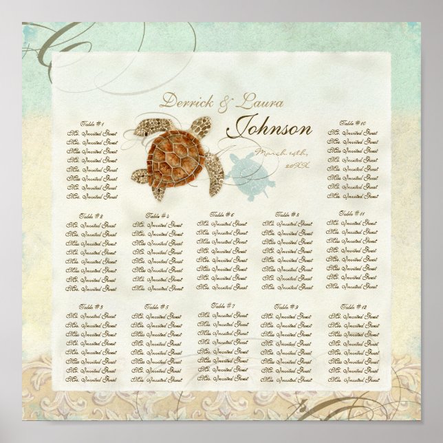 Pôster Sea Turtle Modern Coaster Ocean Beach Swirls Estil (Frente)