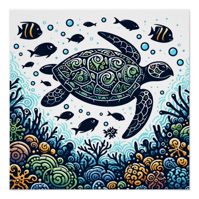 Pôster Sea Turtle Silhouette (Frente)