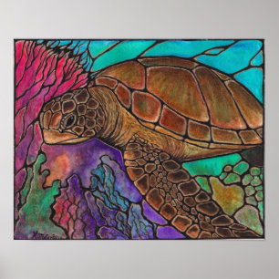 Poster sea turtle swimming