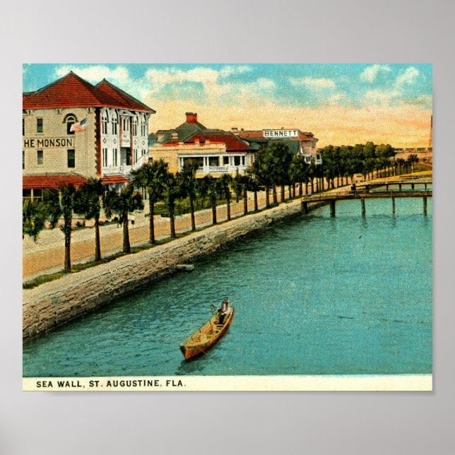 Pôster Sea Wall, Rua. Augustine, Florida Vintage (Frente)
