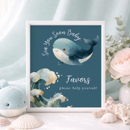 Poster Sea You Soon Whale Baby Shower Favors Sign
