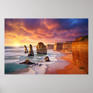 Poster Seacoast Dusk Serene Landscape Art