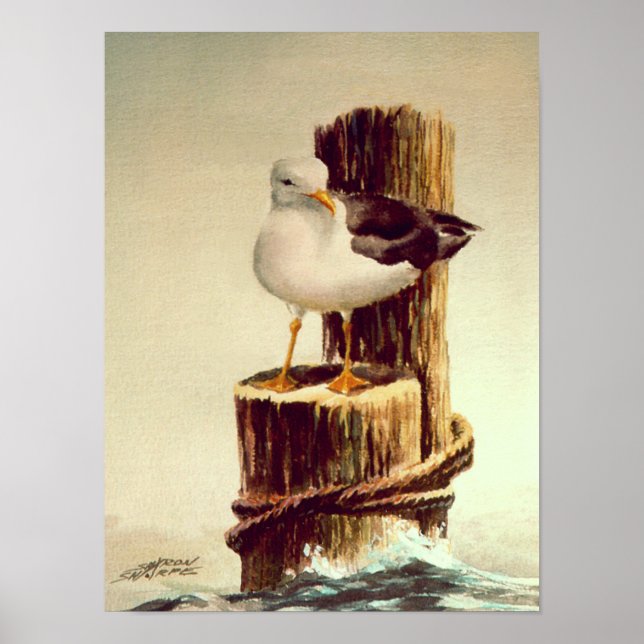 Poster SEAGULL & PILINGS 2 por SHARON SHARPE (Frente)