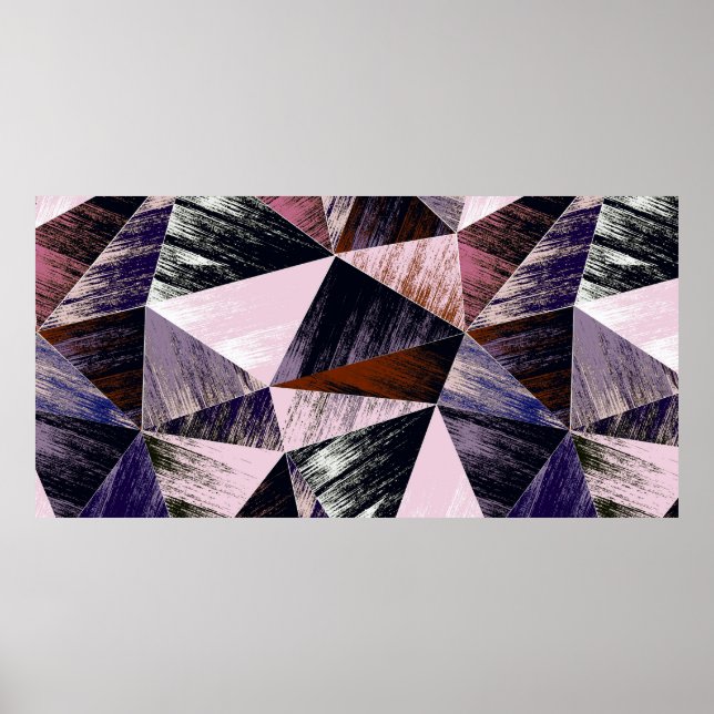 Poster Seamless abstract polygon pattern. Blue, pink, bro (Frente)